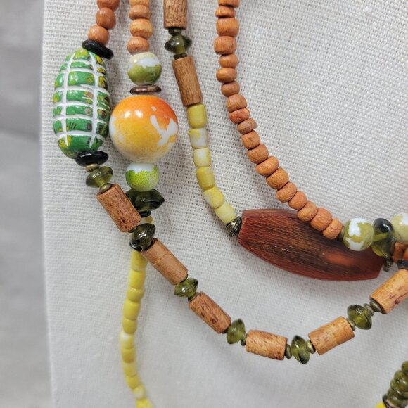 Vintage Layered Bead Necklace Wood Glass Ceramic Multi Strand Boho 19 Inch Jewel - Picture 3 of 14